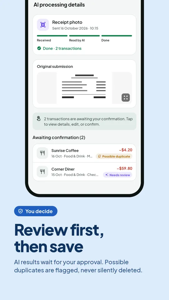 Review the AI result before the transaction is saved
