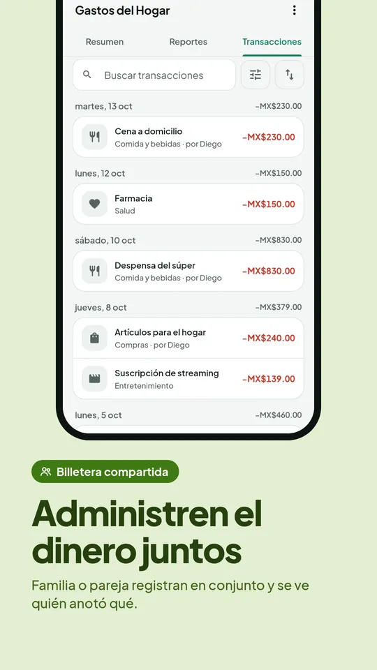 Billetera compartida para familia o pareja