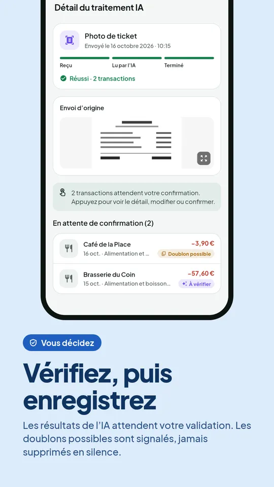 Confirmation du résultat de l'IA avant l'enregistrement
