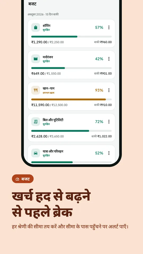श्रेणी के अनुसार मासिक बजट, चेतावनी के साथ