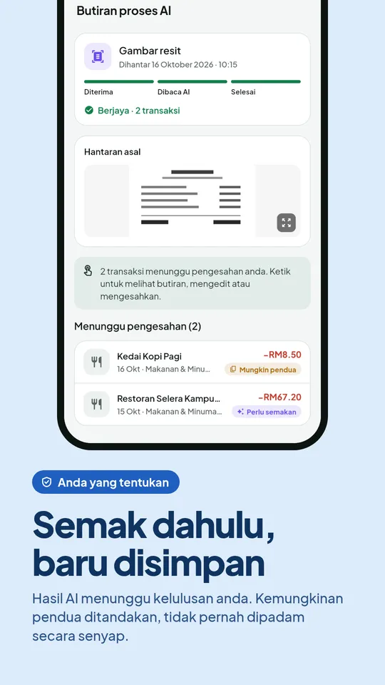Sahkan hasil bacaan AI sebelum transaksi disimpan