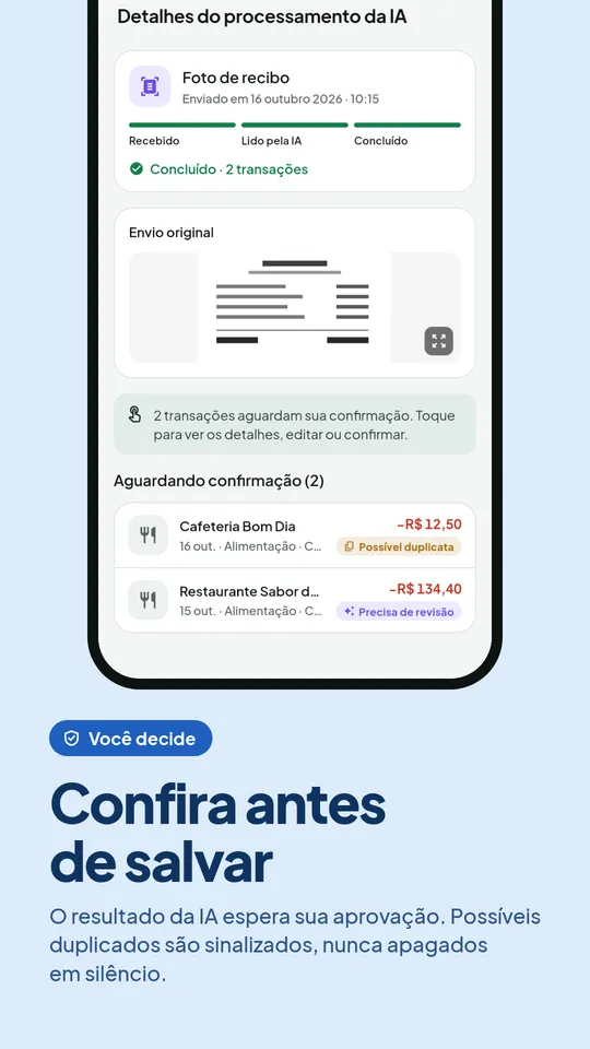Confirmação do resultado da IA antes de salvar a transação