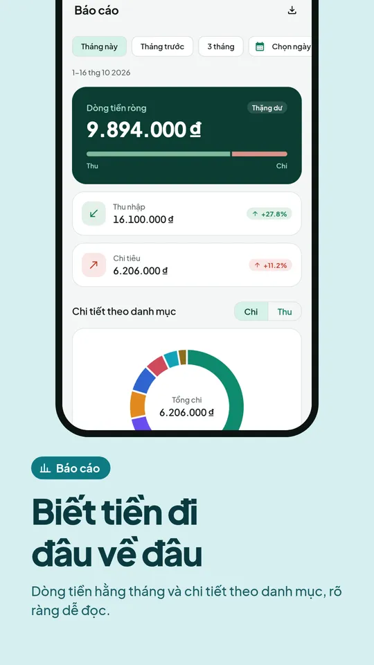 Báo cáo dòng tiền và chi tiết theo danh mục
